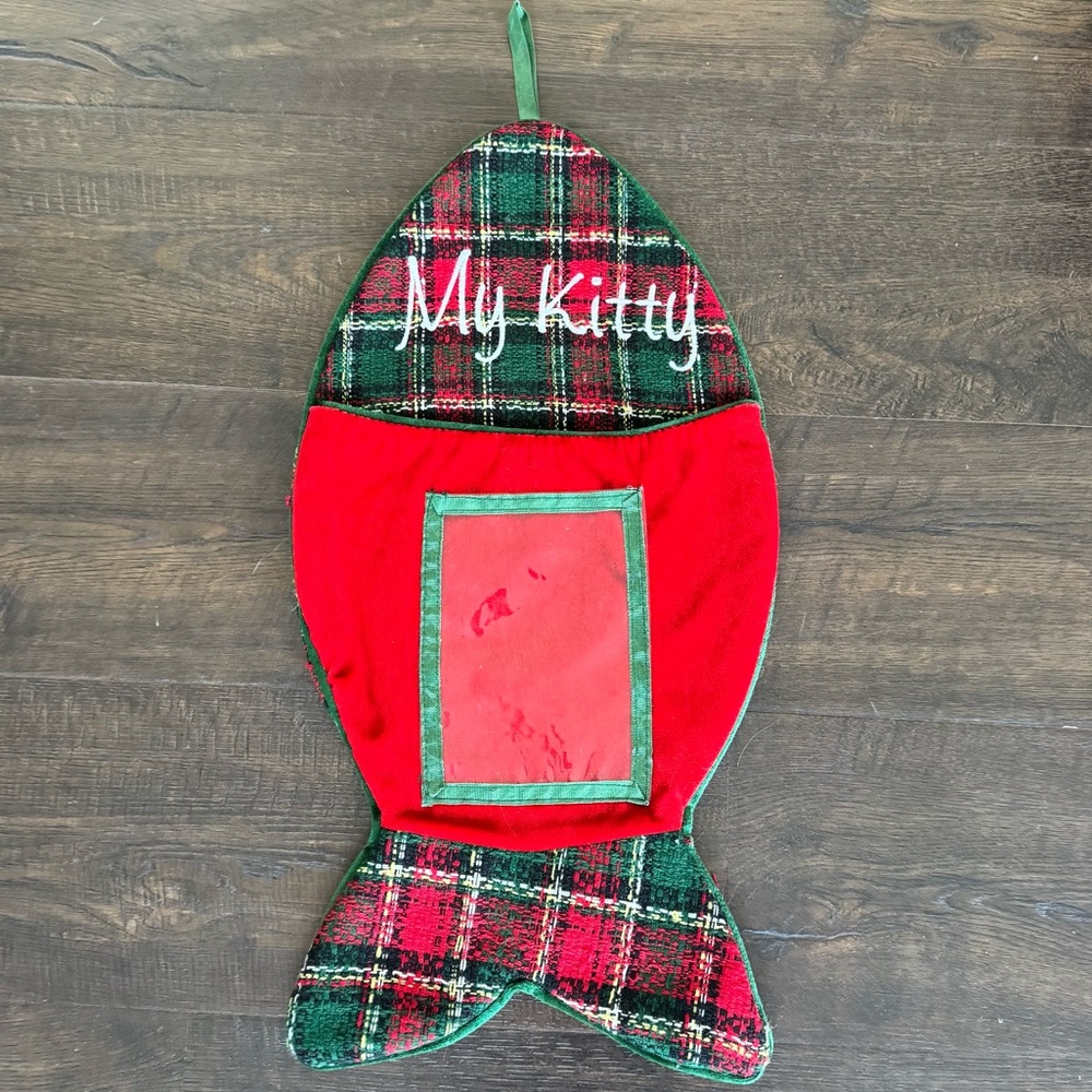 Dan Dee Collector’s Choice My Kitty Plaid Fish Shaped‎ Photo Christmas Stocking